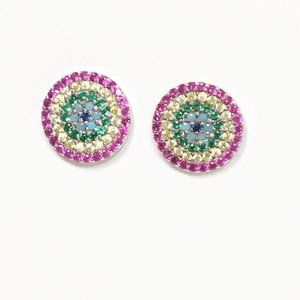 Mosaic Cubic Zircons Sterling Silver Stud